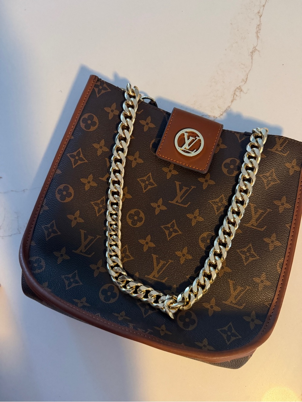 Louis Vuitton Brown Monogram Shoulder Bag with Gold Chain